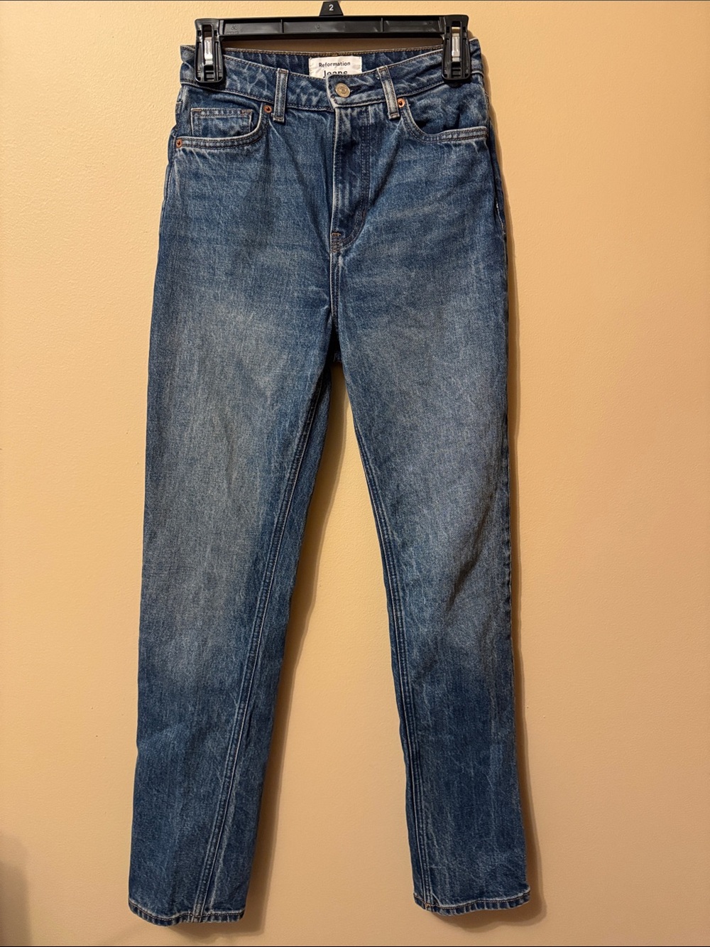 Reformation Liza Ultra High Rise Straight Denim Jeans in Blue